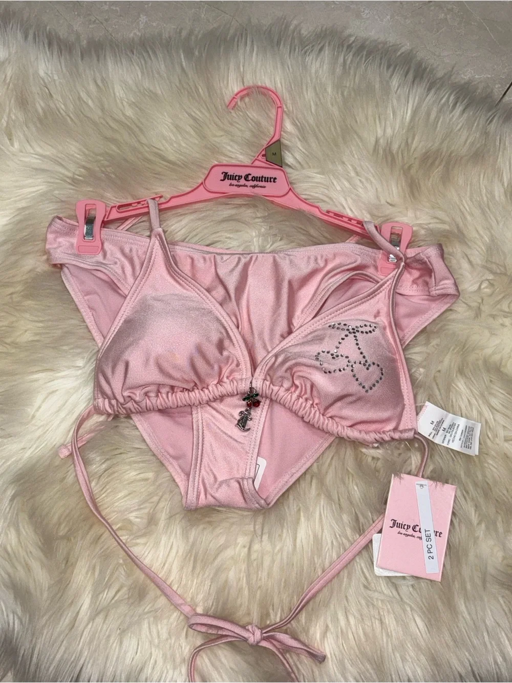 Juicy Couture Light Pink Rhinestone Charm Triangle Bikini